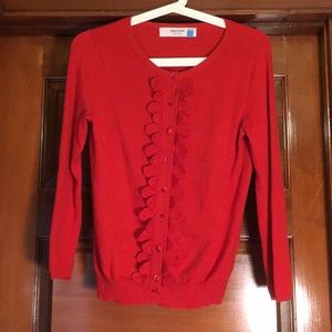 Anthropologie Red Shoreline Scallop Cardigan